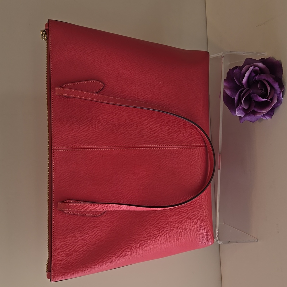 Coach Crossgrain Leather Zip‑Top Tote Bag (Style 4454) in Pink Ruby. - Picture 3 of 13